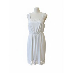 Maeve Eyelet Lace Trimmed Sundress Sz Small White Square Neck Pockets Lined